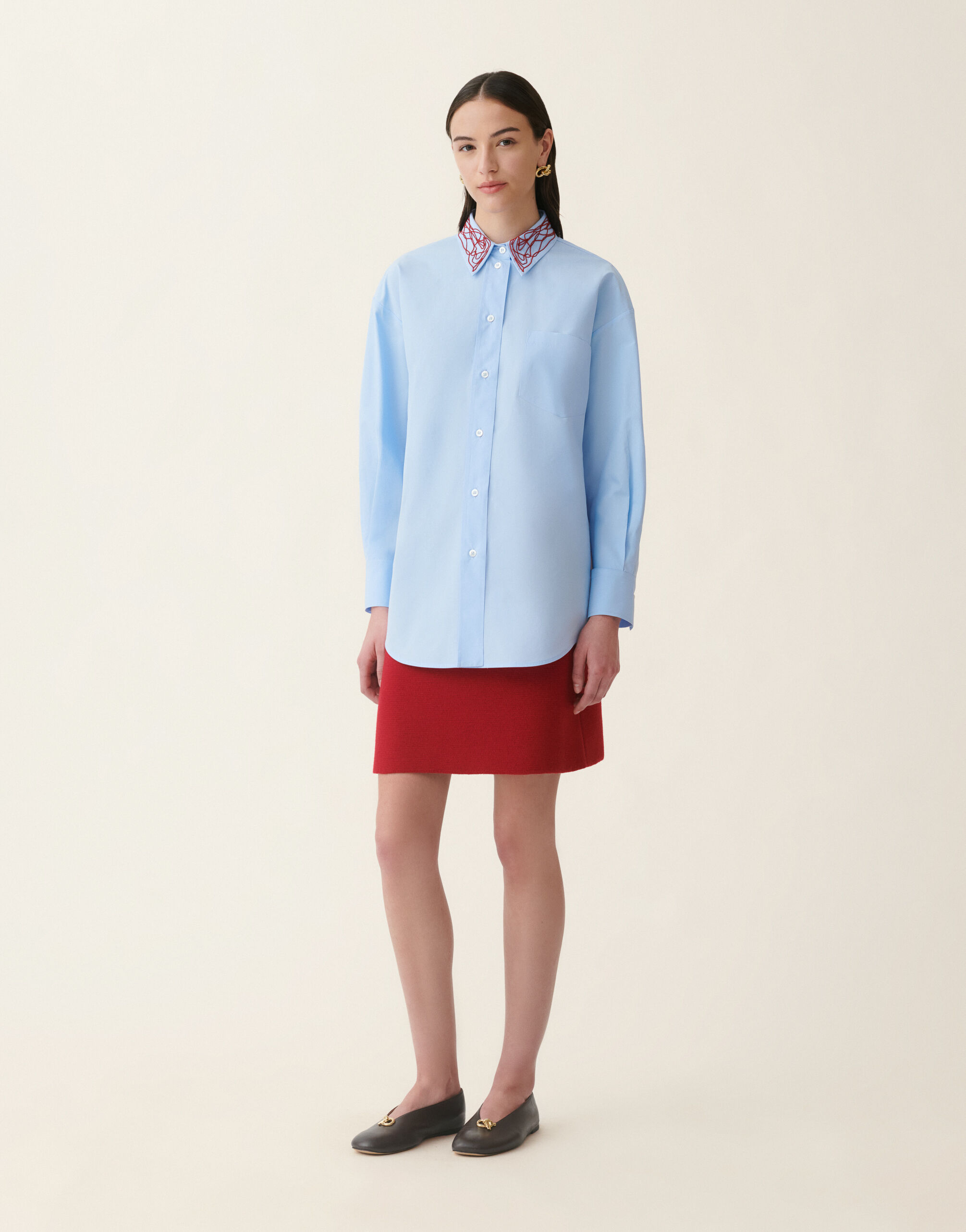 Fabiana Filippi Camicia boyfriend in popeline, azzurro e rosso Azzurro/rosso CAD216F416M2690000