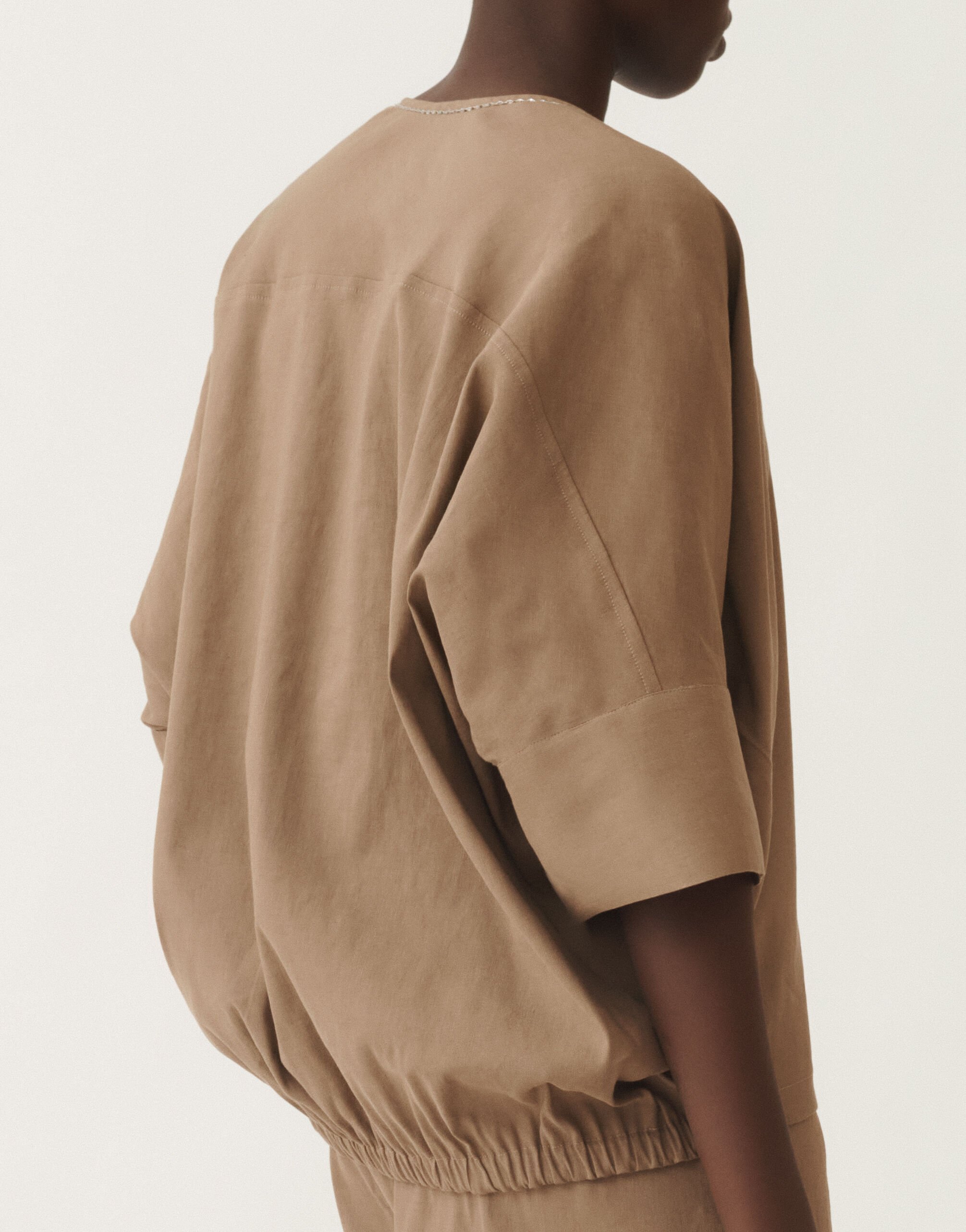 Fabiana Filippi Stretch viscose and linen top, taupe TAUPE TPDC02F361H5500000
