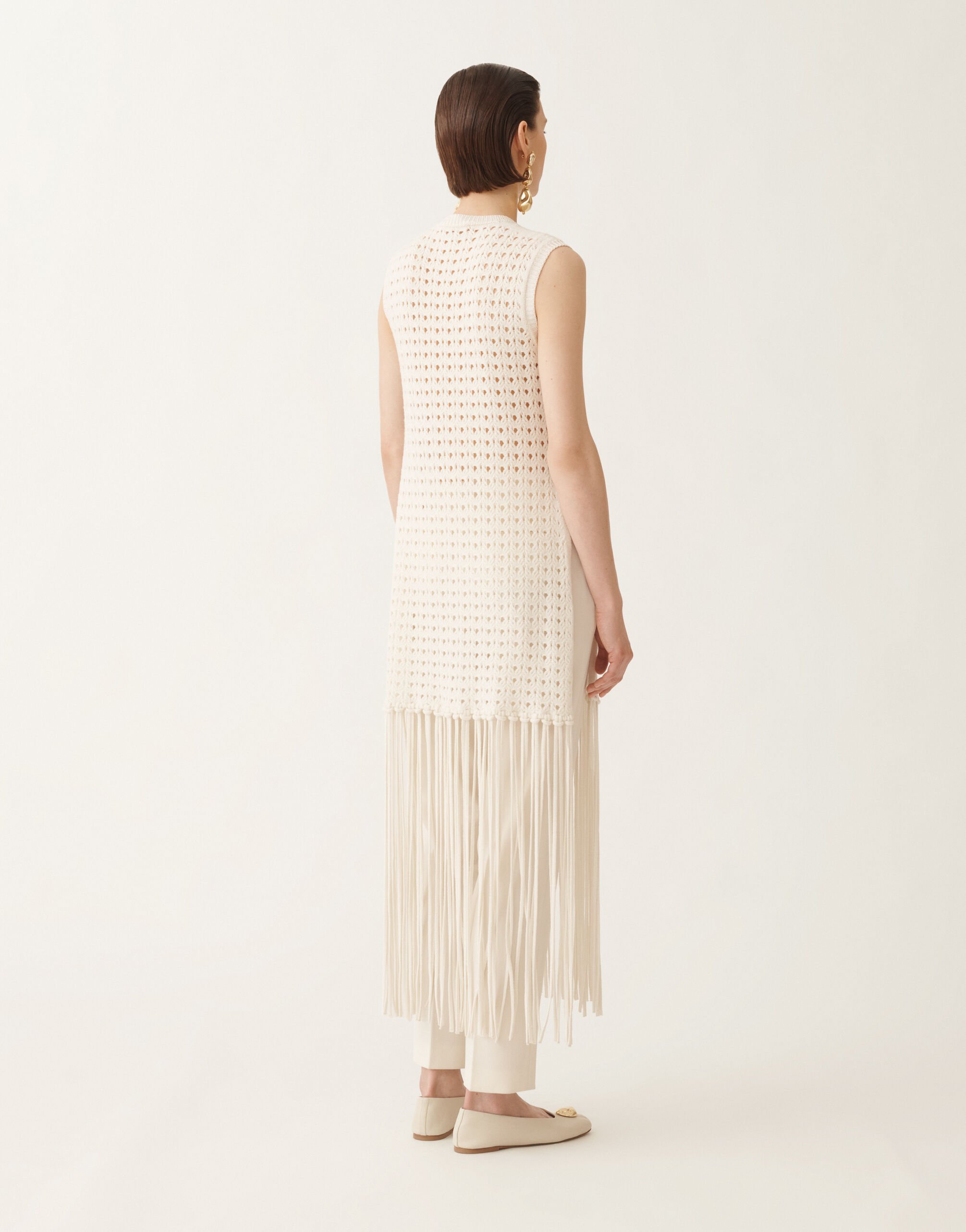 Fabiana Filippi Maglia in Platinum con frange, rafia BIANCO MAD215F156L5050000