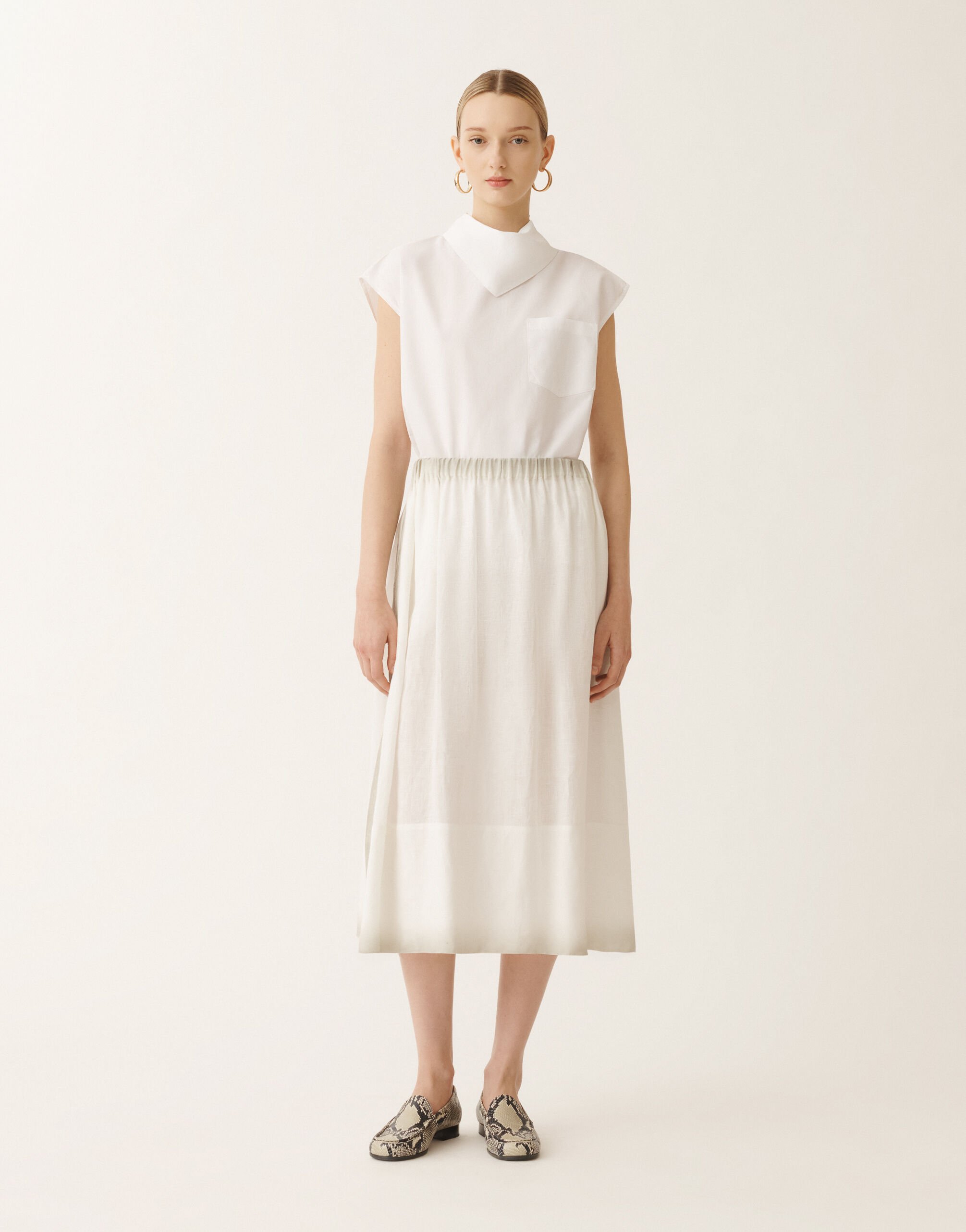 Fabiana Filippi Linen canvas skirt with gradient, white WHITE GND275F796L3780000