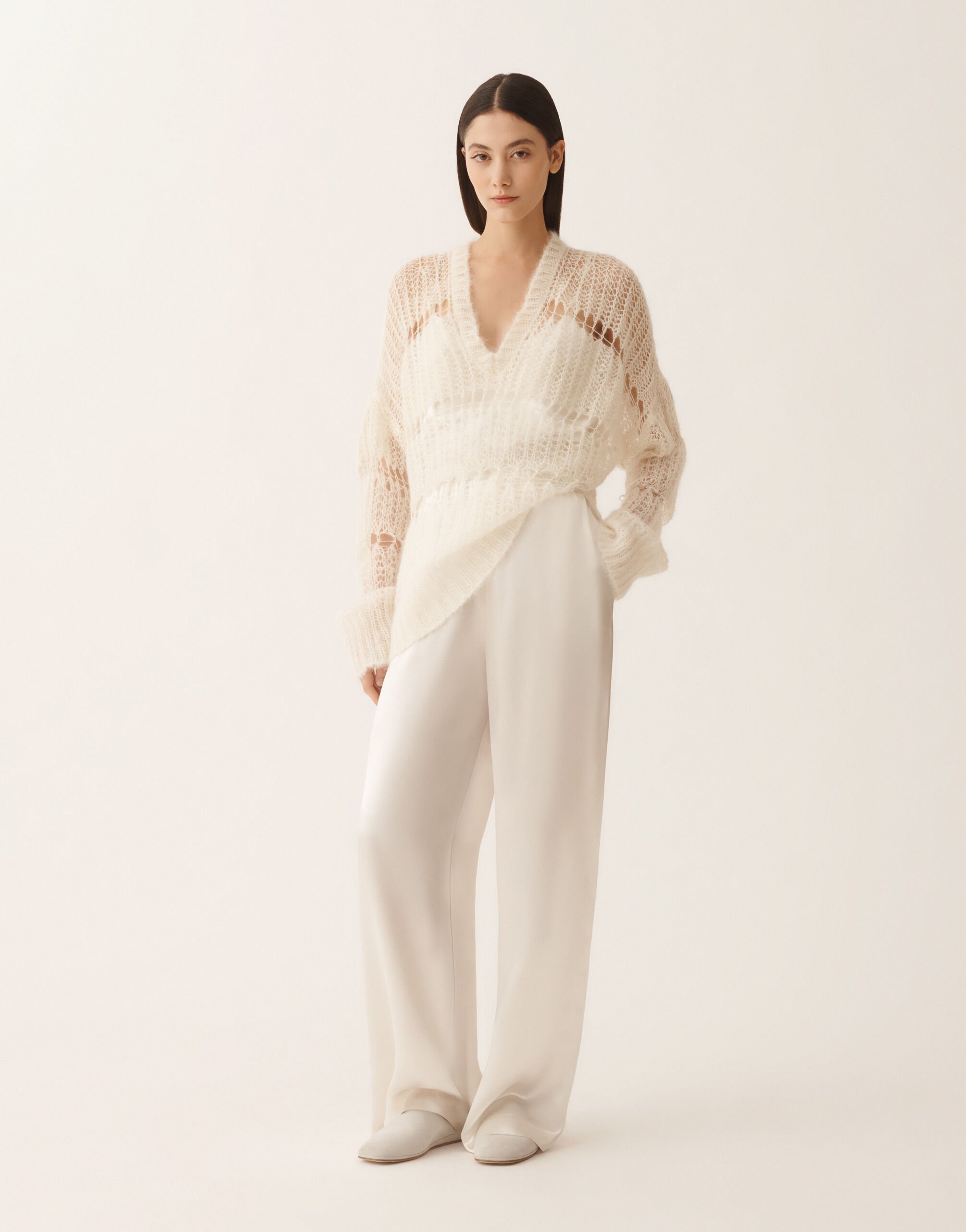 Fabiana Filippi Mohair and organic cotton sweater, raffia White MAD266F059L7370000