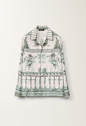 Fabiana Filippi Camicia in twill di seta stampa picta, bianco, verde acqua e ottanio BIANCO/OTTANIO/VERDE ACQUA CAD275F734D8600000