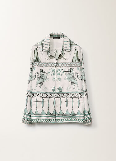 Fabiana Filippi Silk twill shirt with painted print, white, aqua green and teal WHITE/TURQUOISE/AQUAGREEN CAD275F734D8600000