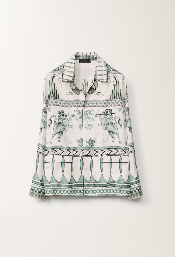 Fabiana Filippi Silk twill shirt with painted print, white, aqua green and teal WHITE/TURQUOISE/AQUAGREEN CAD275F734D8600000
