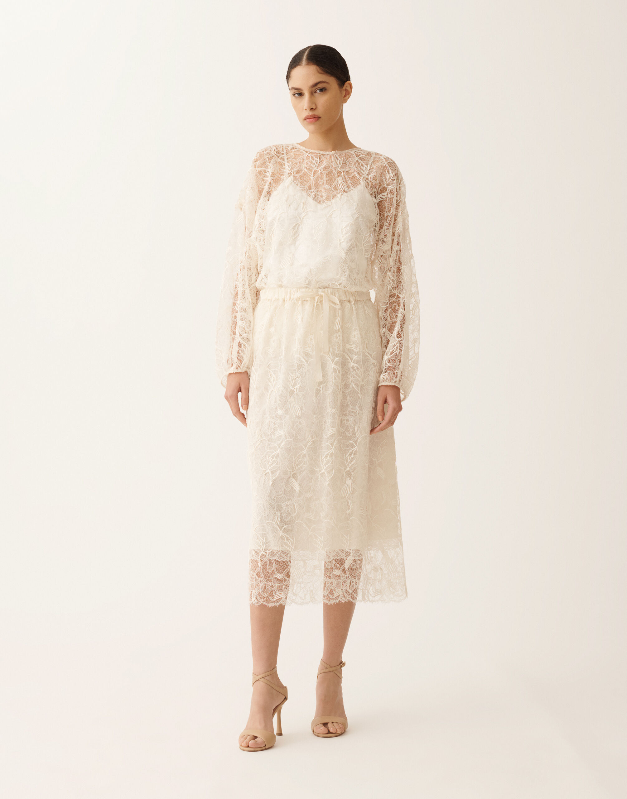 Midi skirt in lace, butter for Women | Fabiana Filippi®