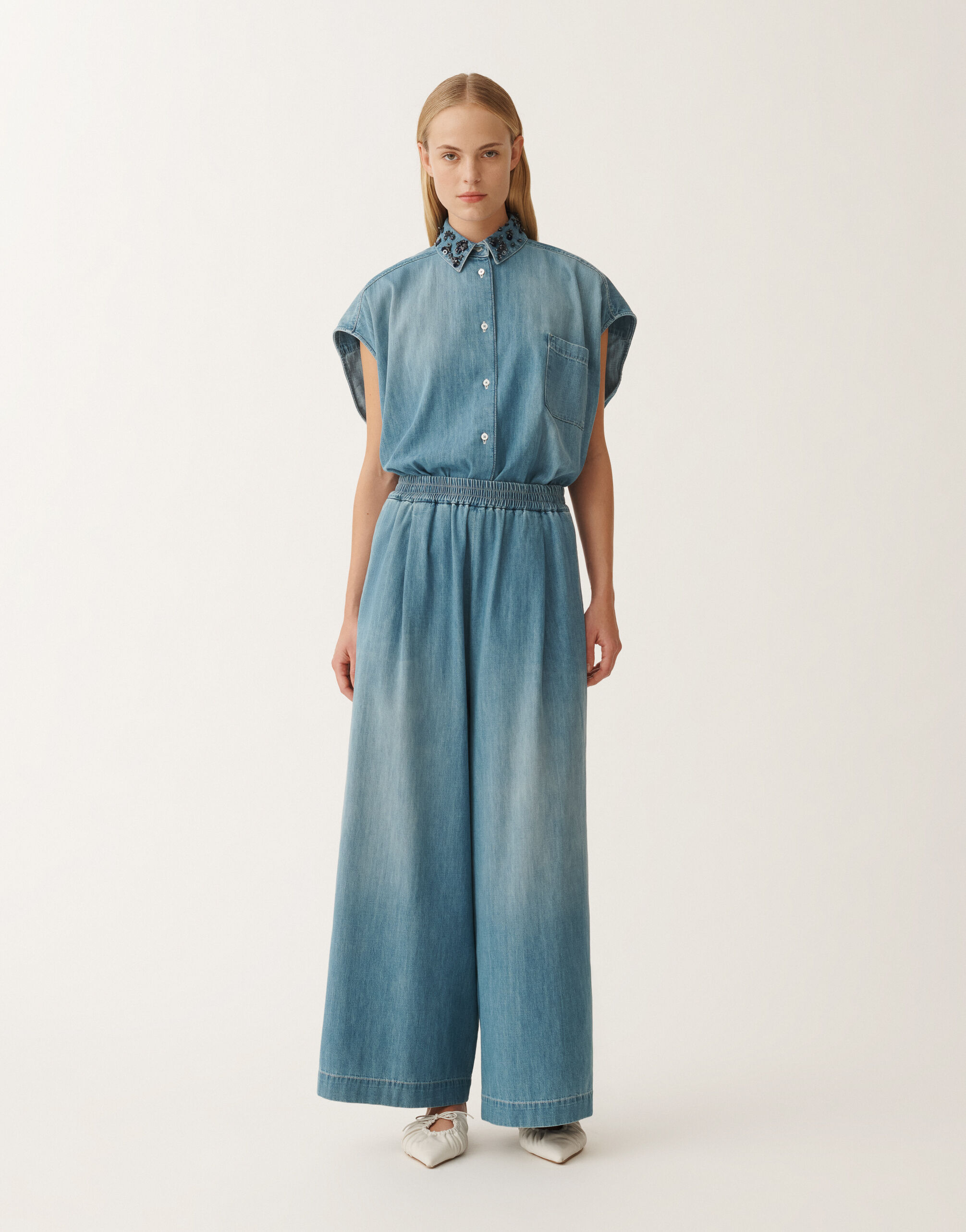 Fabiana Filippi Pantalon en chambray, bleu clair BLEU PAD275F386L3460000