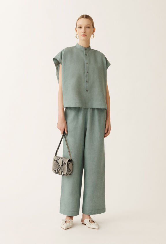 Fabiana Filippi Linen canvas shirt, teal TURQUOISE CAD275F883L3770000