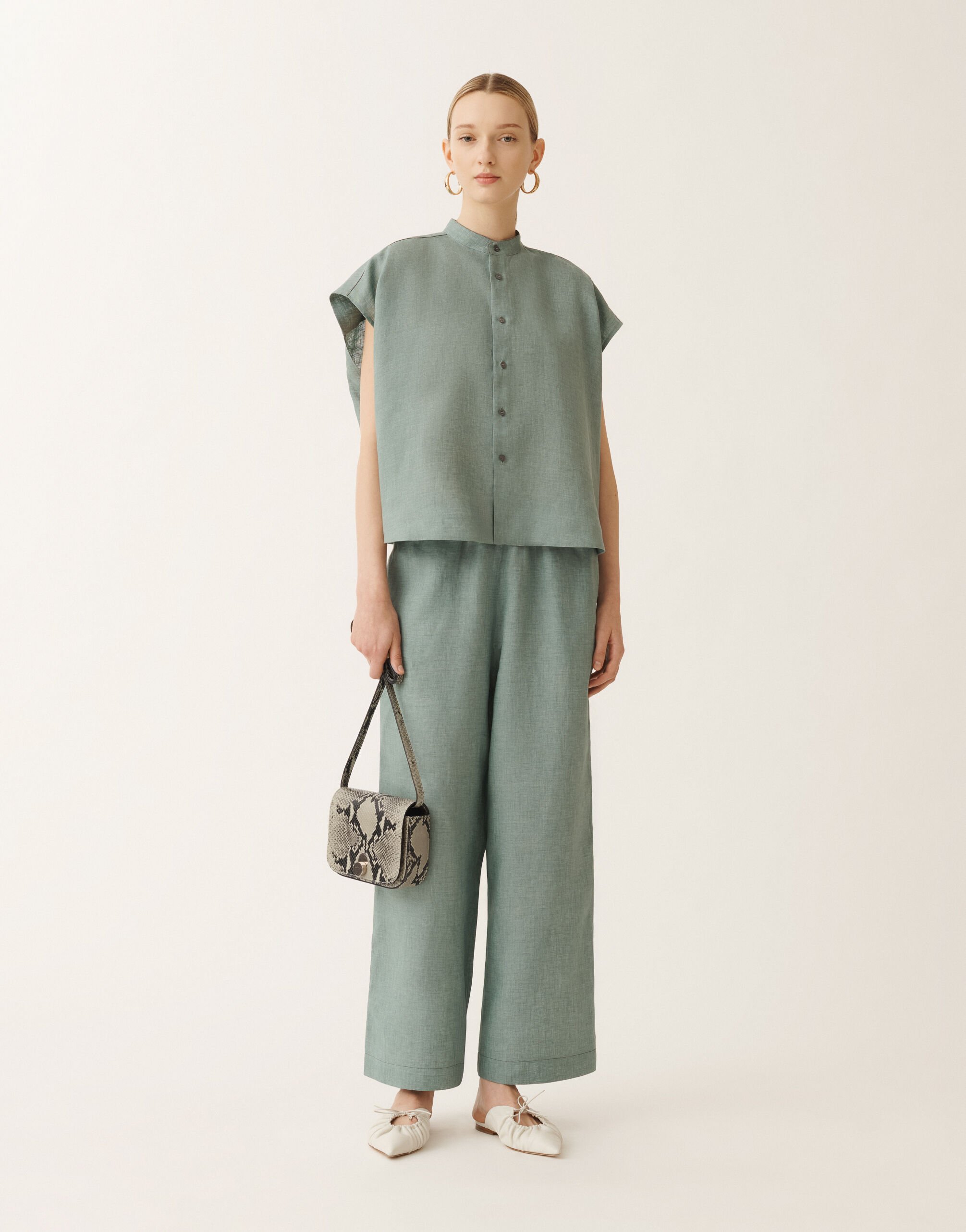 Fabiana Filippi Camisa de tela de lino, verde azulado TURQUESA CAD275F883L3770000