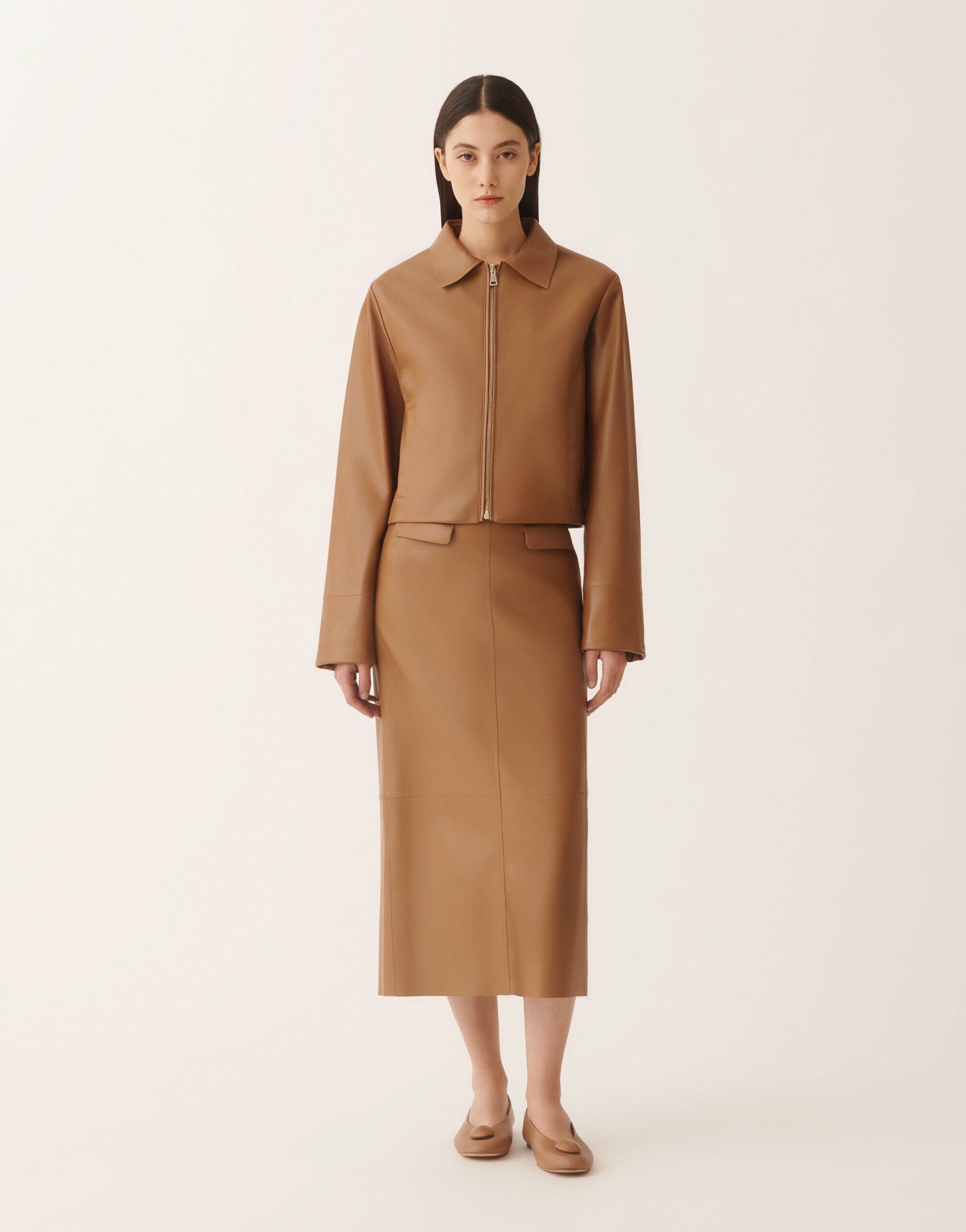 Fabiana Filippi Boxy jacket in lissé nappa, wicker Wicker PLD266F208L7980000