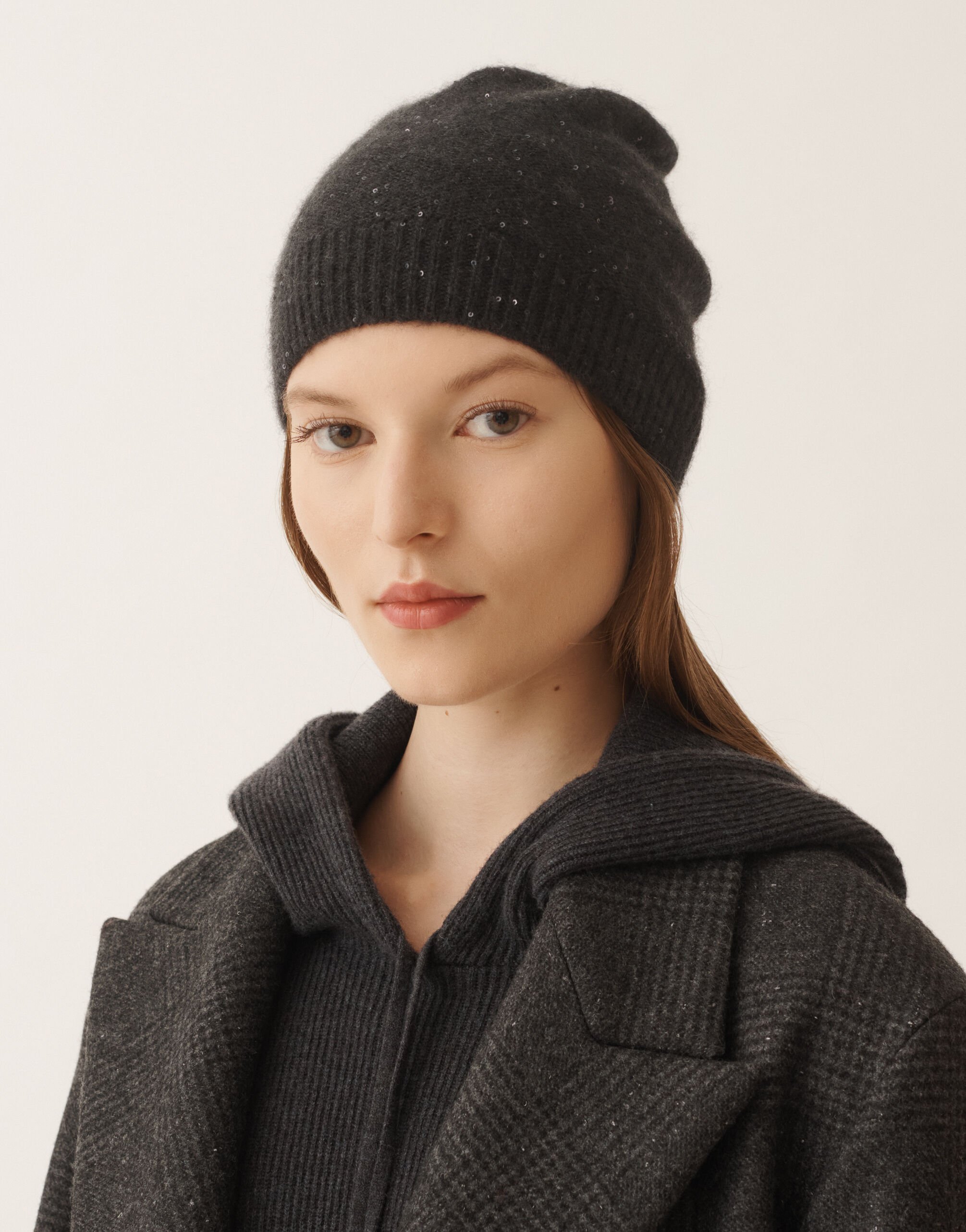 Fabiana Filippi Wool and silk hat with sequins, slate Grey SAD225A986D2960000