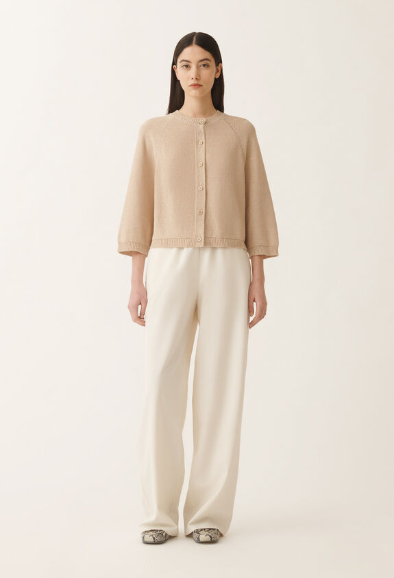 Fabiana Filippi Cotton and linen cape cardigan with sequins, sand SAND MAD275F528D2730000