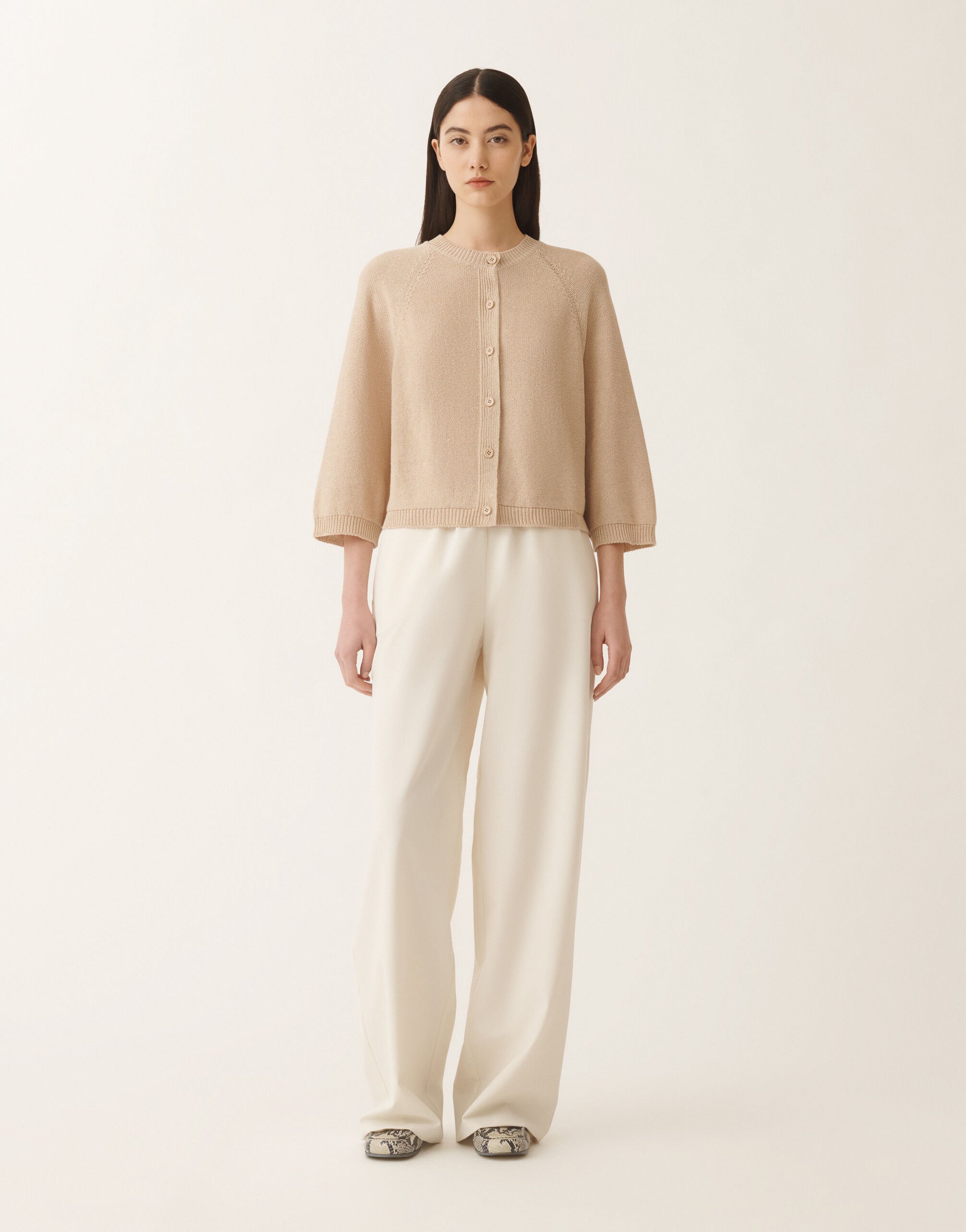 Fabiana Filippi Cotton and linen cape cardigan with sequins, sand SAND MAD275F528D2730000