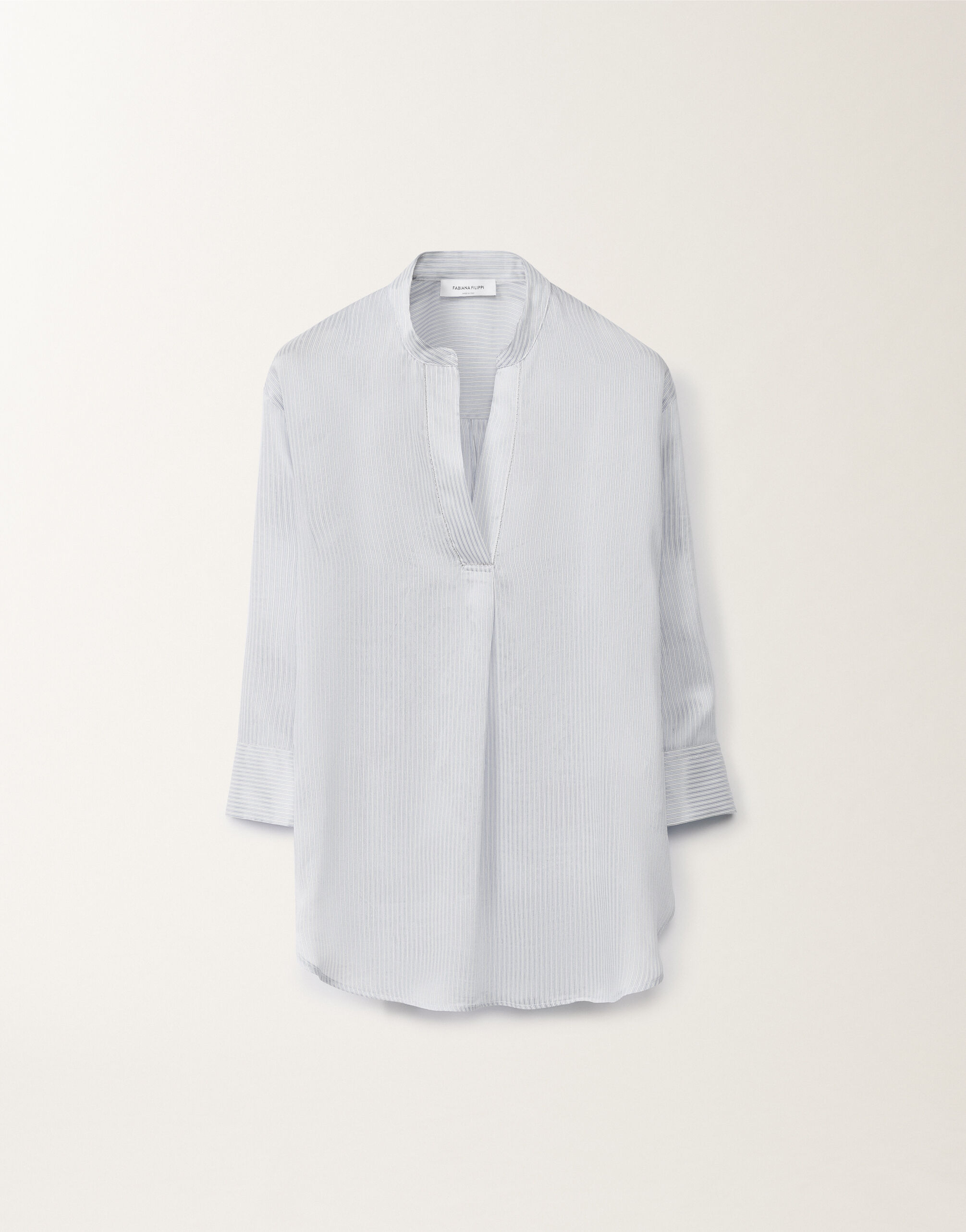 Fabiana Filippi Bluse mit Streifenmuster aus Viskose und Seide, weiß und hellblau HELLBLAU CADC02F351H8950000