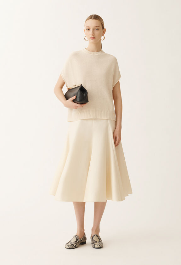 Fabiana Filippi Cape aus Baumwolle und Leinen mit Pailletten, vanillegelb VANILLE MAD275F525D2730000