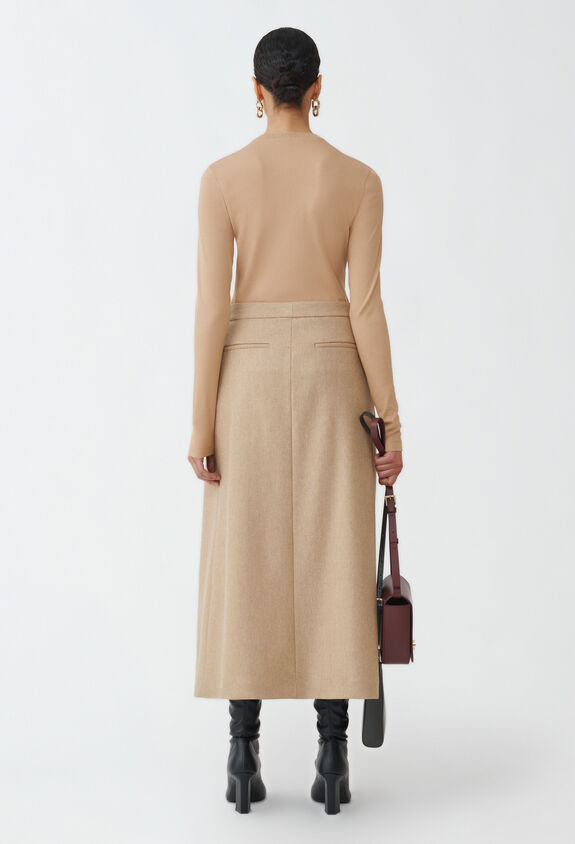 Fabiana Filippi COMPACT FLANNEL MIDI SKIRT WITH DOUBLE PLEAT BROWN GND224F852D7620000