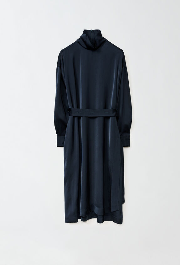 Fabiana Filippi VISCOSE SATIN DRESS WITH HIGH COLLAR AND SELF BELT BLUE ABD214F361D6230000