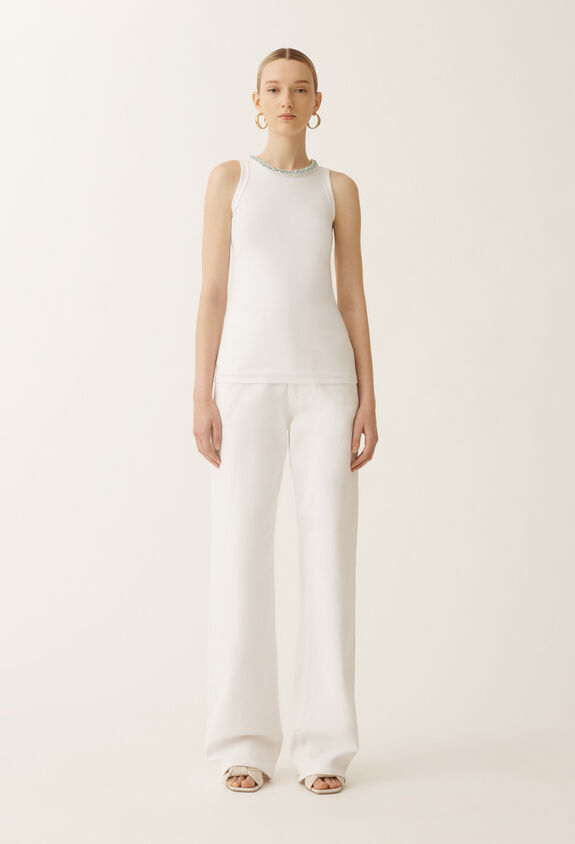 Fabiana Filippi Jersey vest top, optical white and aqua green WHITE/AQUAGREEN JED275F604L4540000