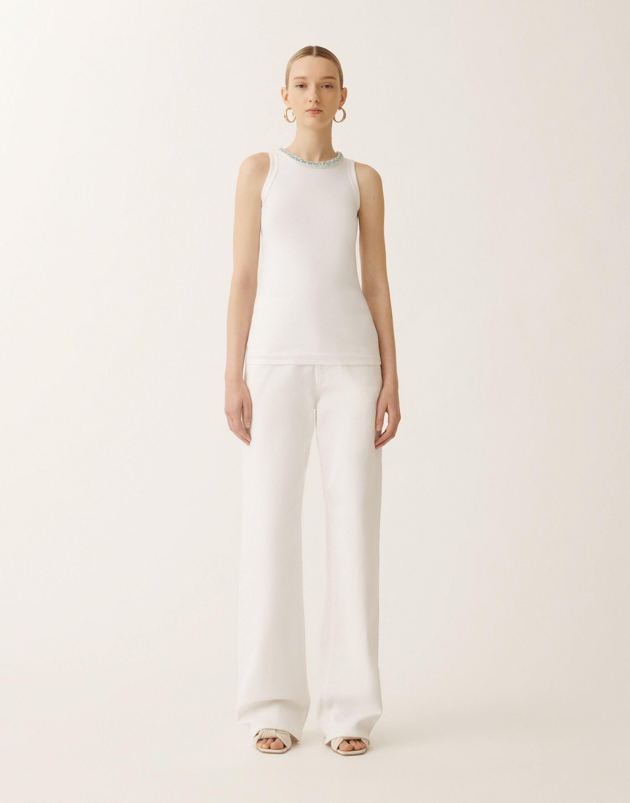 Fabiana Filippi Jersey vest top, optical white and aqua green WHITE/AQUAGREEN JED275F604L4540000