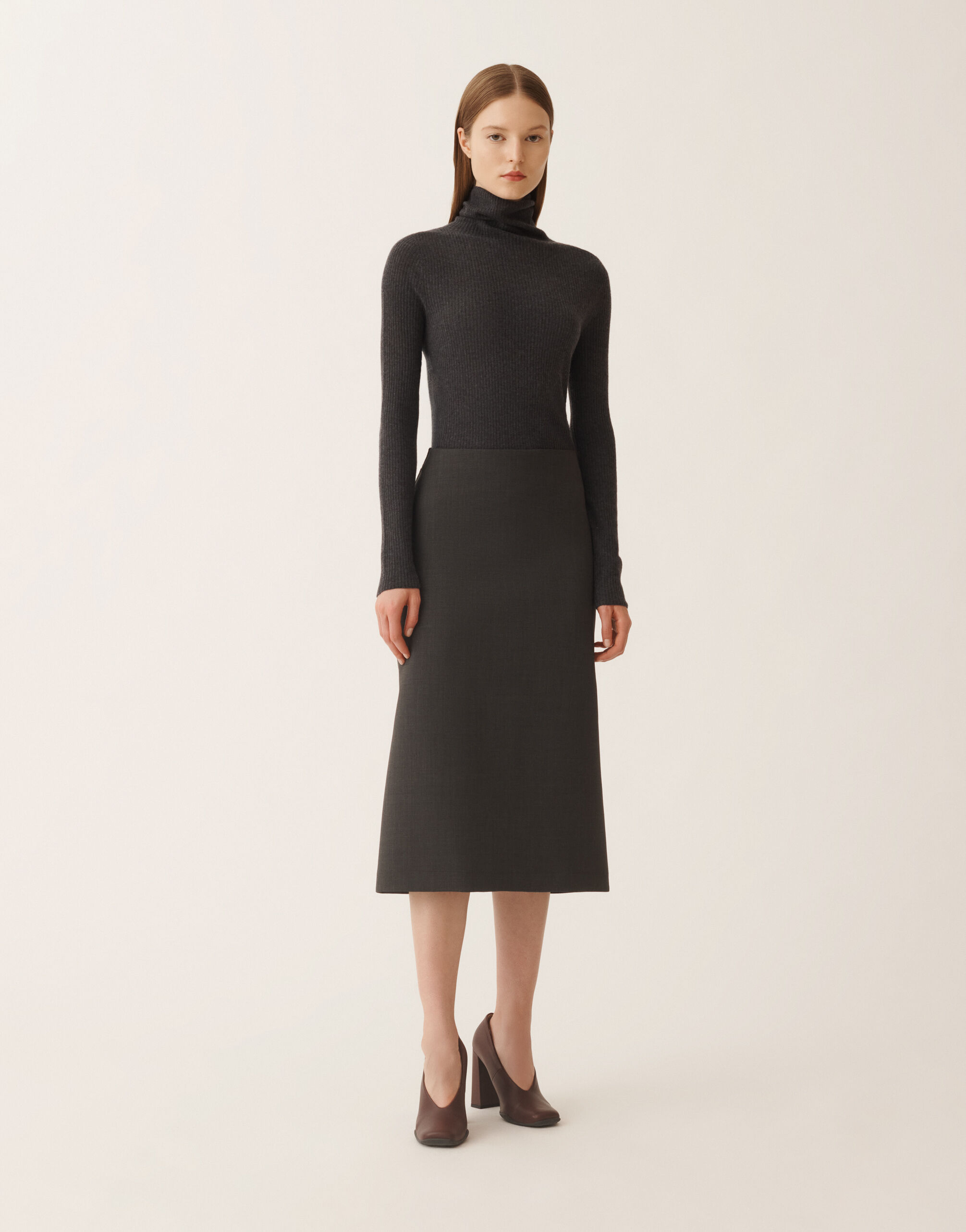 Fabiana Filippi Bi-stretch fresco wool skirt, slate Grey GND225F807L6120000