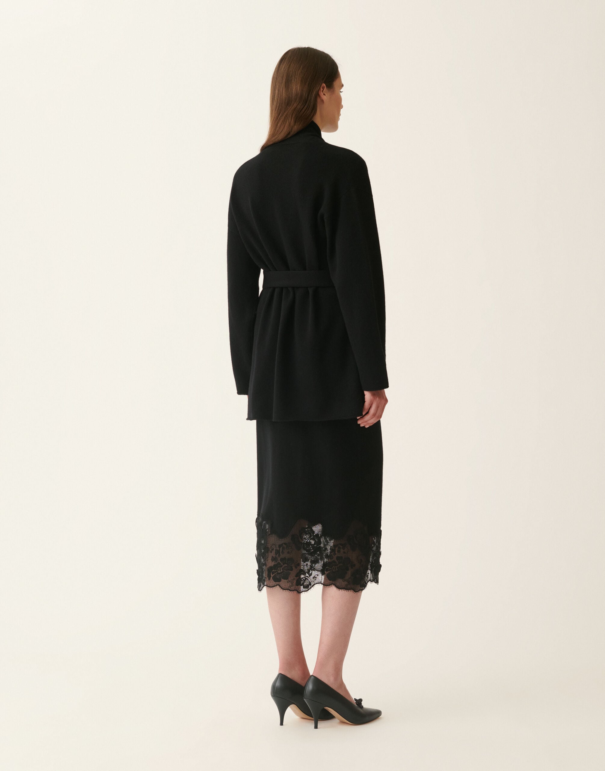 Fabiana Filippi Platinum cardigan with lace hem, black Black MAD226F496M4460000