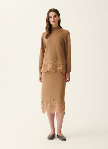 Platinum sweater with lace hem, rattan Fabiana Filippi Platinum sweater with lace hem, rattan Rattan MAD226F495M4460000