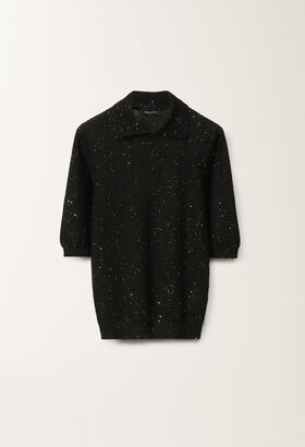 Fabiana Filippi SEQUIN SOFT MOHAIR SHORT SLEEVE SWEATER WITH POLO COLLAR WHITE MAD265F082D8170000