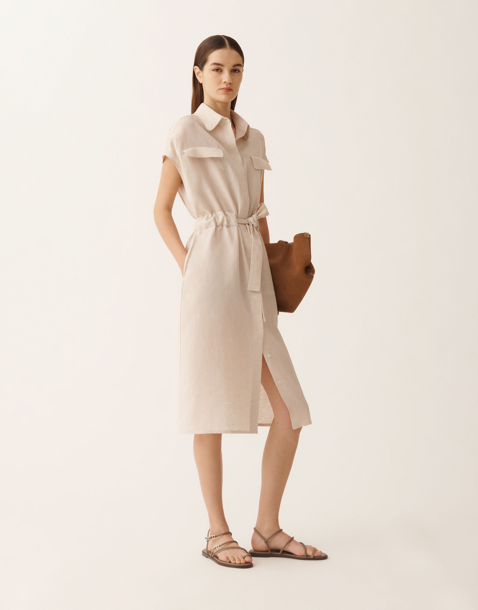 Sahariana dress in natural linen canvas for Women | Fabiana Filippi®