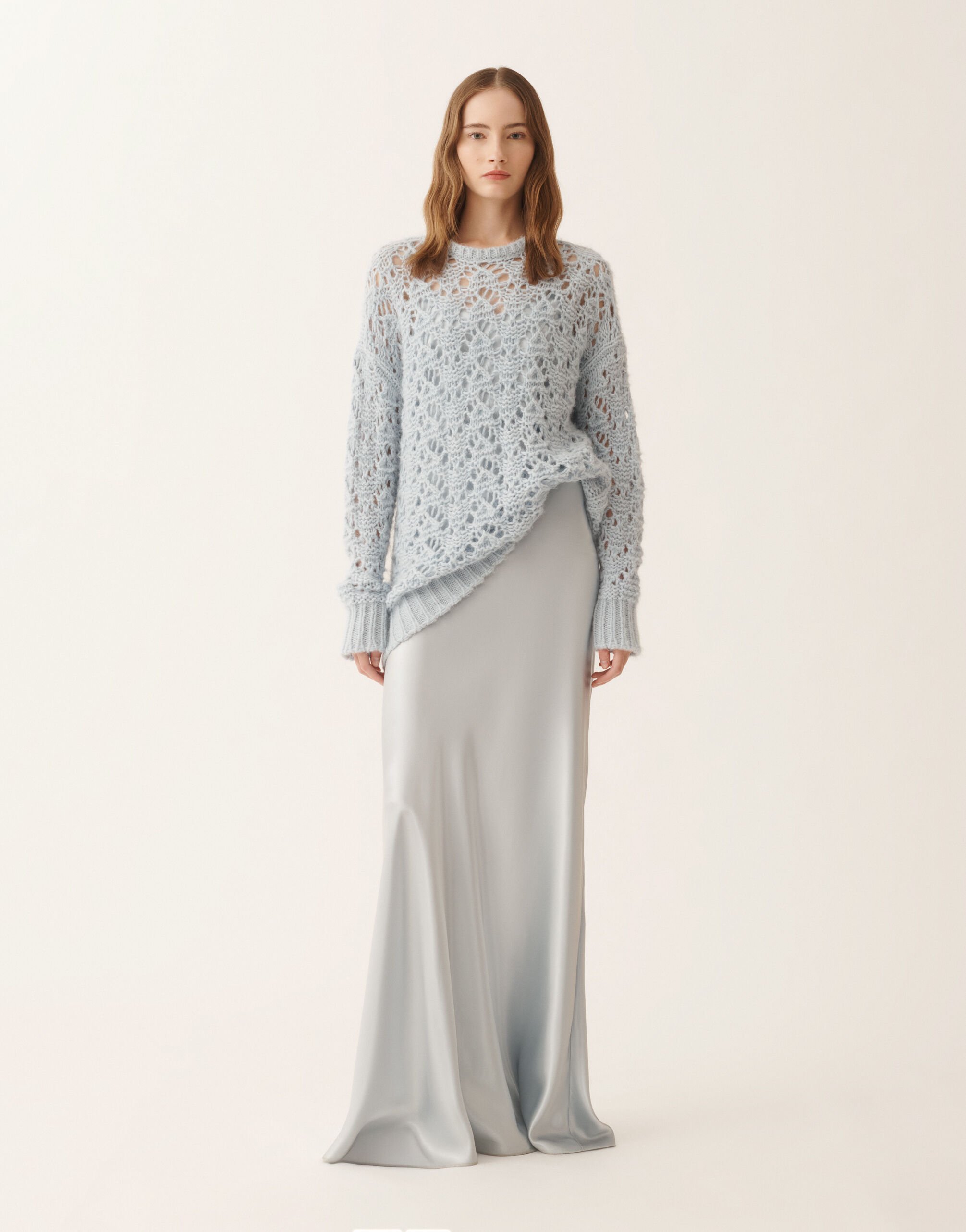 レディースAsymmetric skirt in aqua satin, aqua スカート | Fabiana