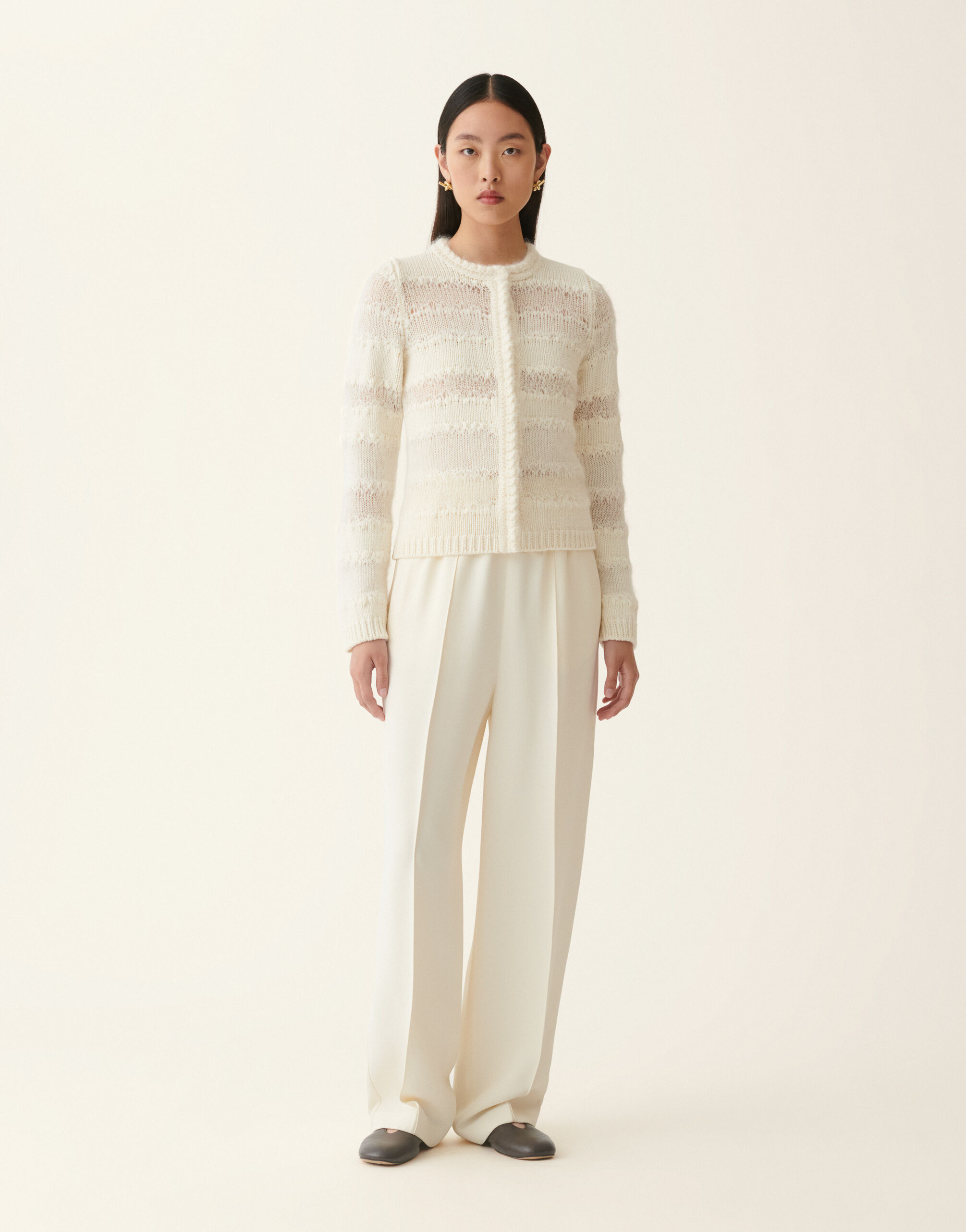 Platinum mohair and micro-sequin striped cardigan, raffia Fabiana Filippi Platinum mohair and micro-sequin striped cardigan, raffia Raffia MAD226F458M4510000