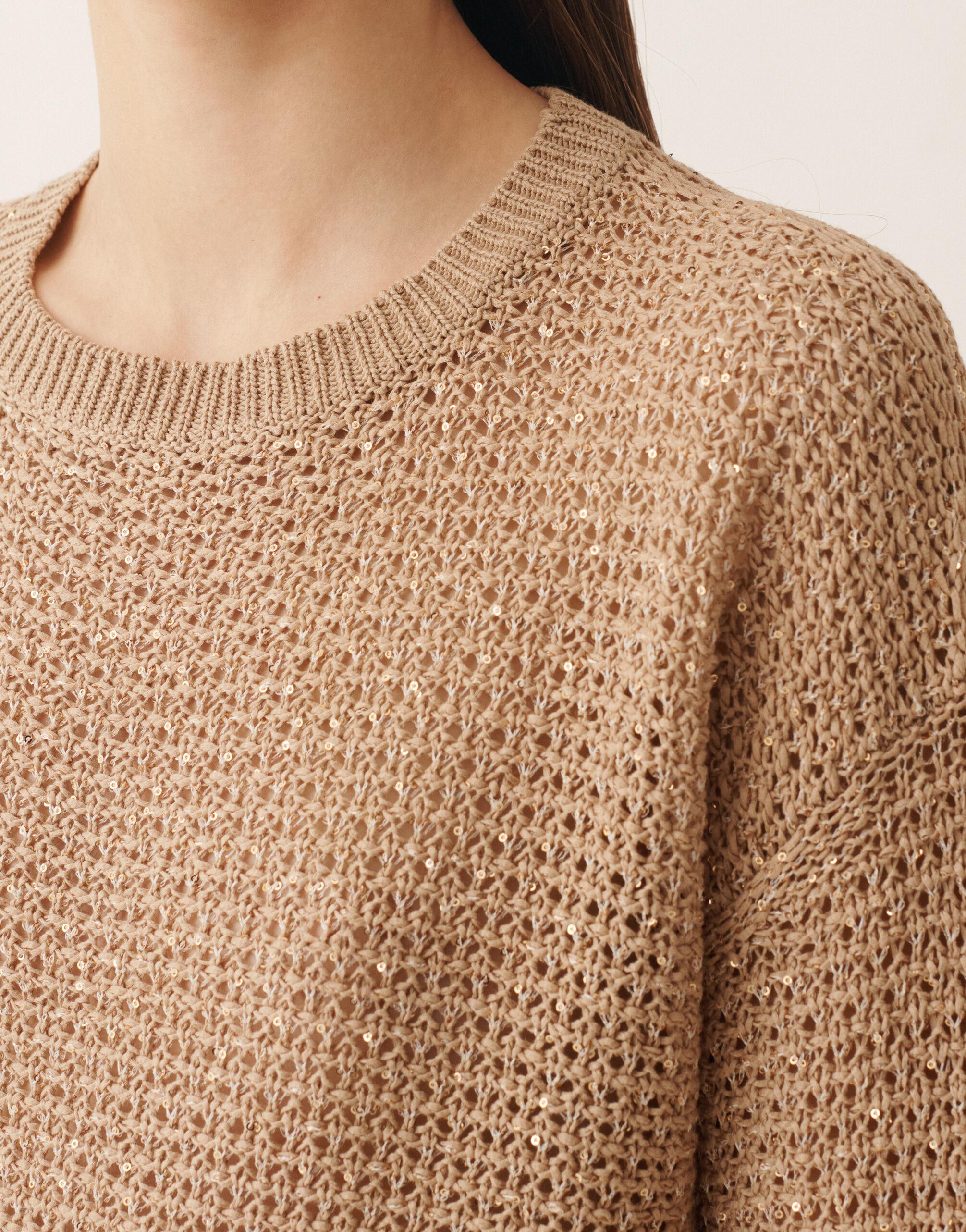 Fabiana Filippi Cotton ribbon-knit sweater with sequins, maple ACER MAD276F534M1200000