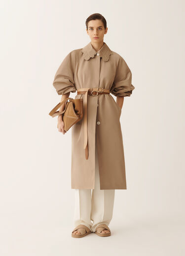 Fabiana Filippi Long trench coat in ottoman, mud MUD CTD276F698M1430000