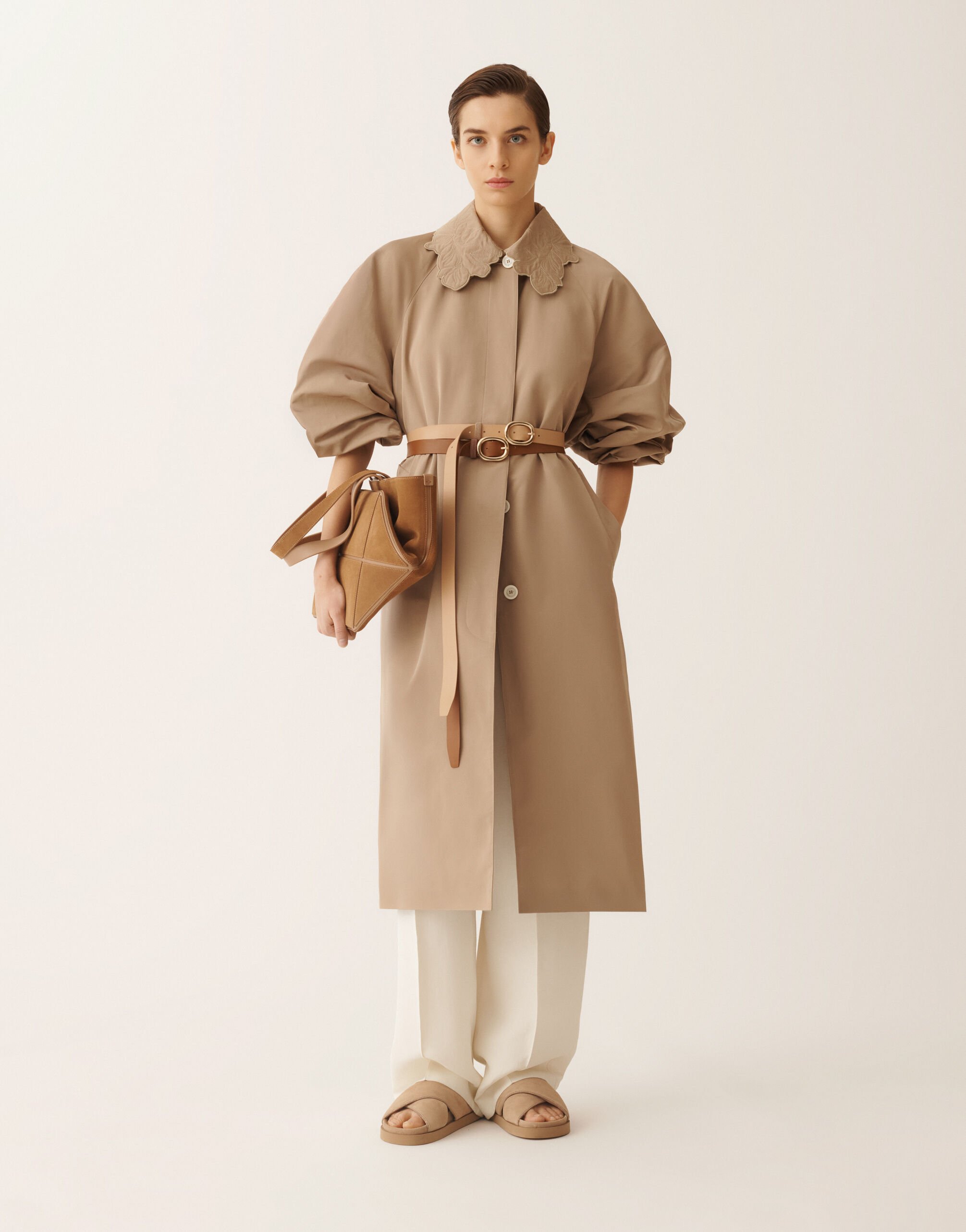 Fabiana Filippi Long trench coat in ottoman, mud MUD CTD276F698M1430000