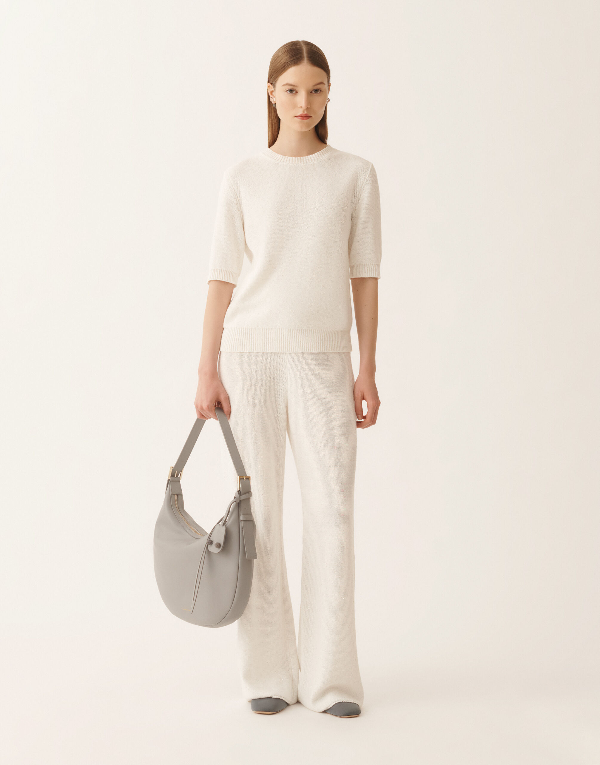 White cotton and linen pants with sequins for Women | Fabiana Filippi®