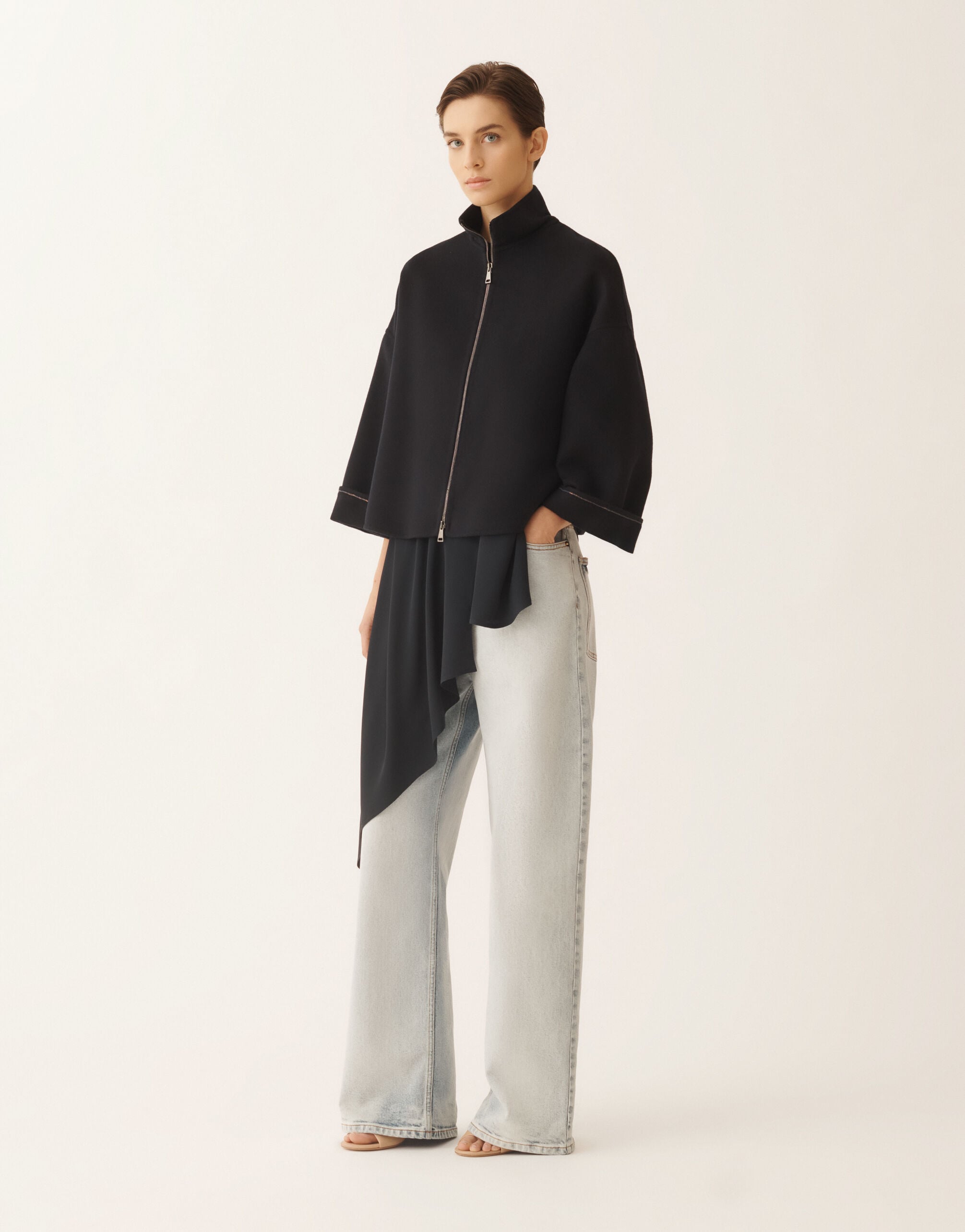 Boxy wool double coat, midnight blue for Women | Fabiana Filippi®