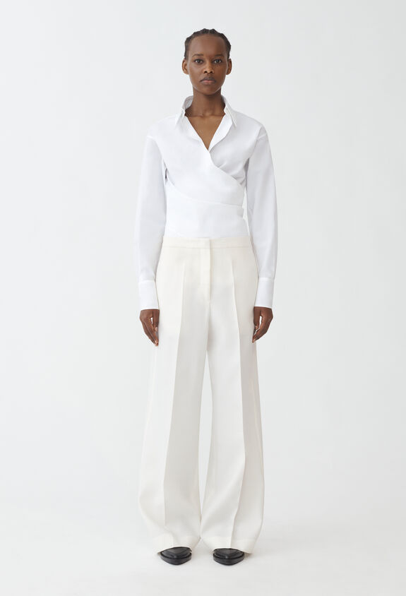 Fabiana Filippi Pantalon large en radzimir de laine et soie, blanc PAD264F264D6240000