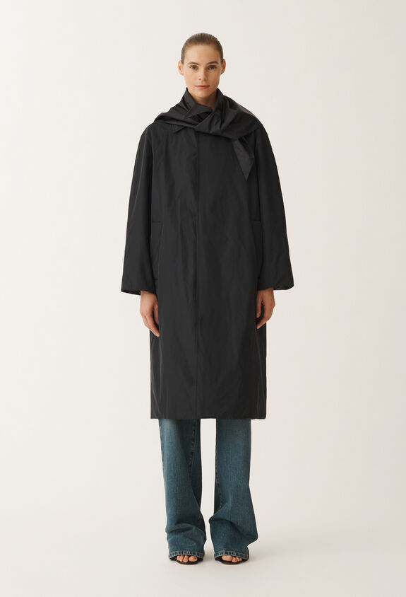 Fabiana Filippi PADDED BICOLOR TAFFETA TRENCH WITH DETACHABLE FOULARD BLUE CTD265F272L1930000