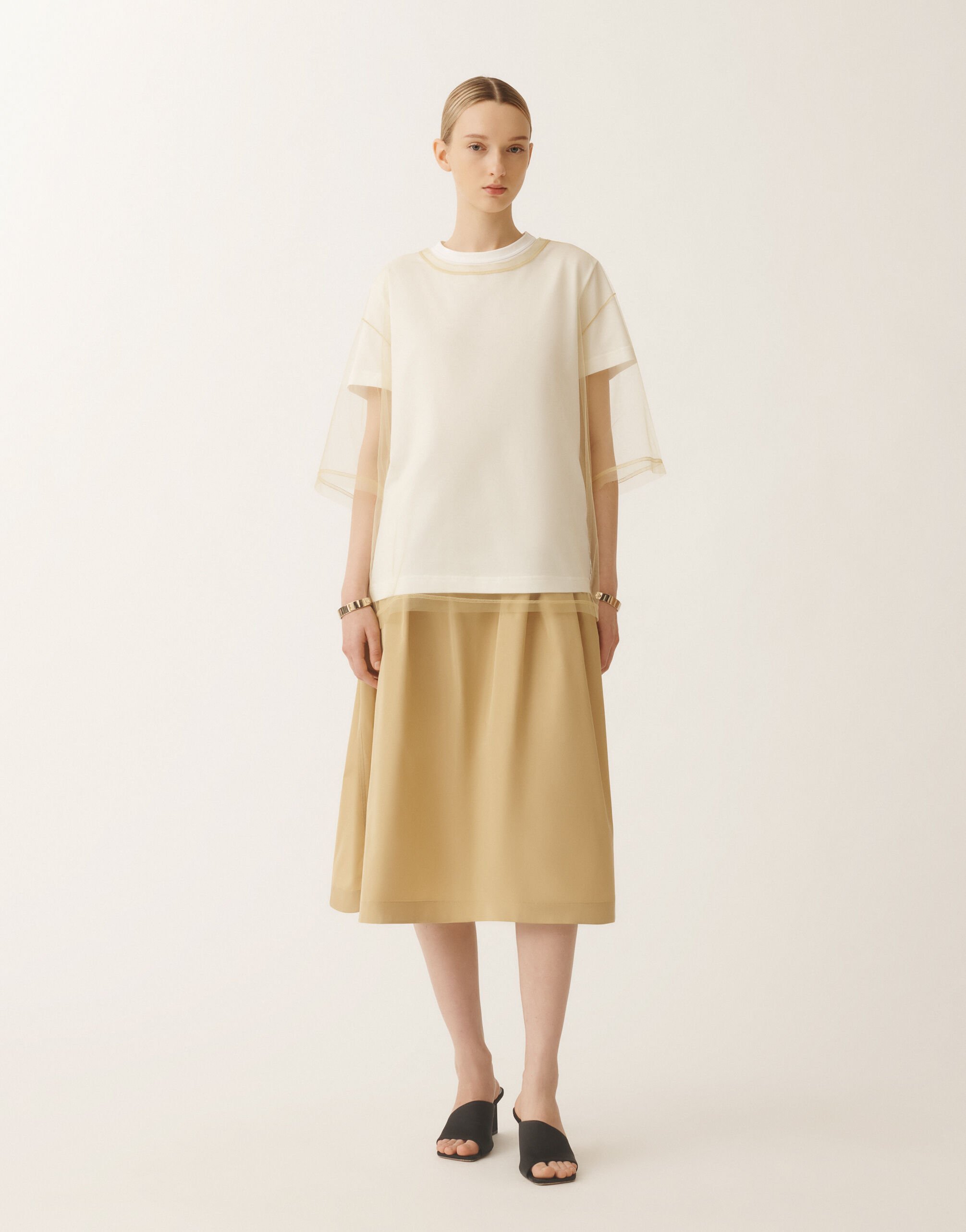 Fabiana Filippi Jersey and tulle T-shirt, gold YELLOW JED265F116L2490000