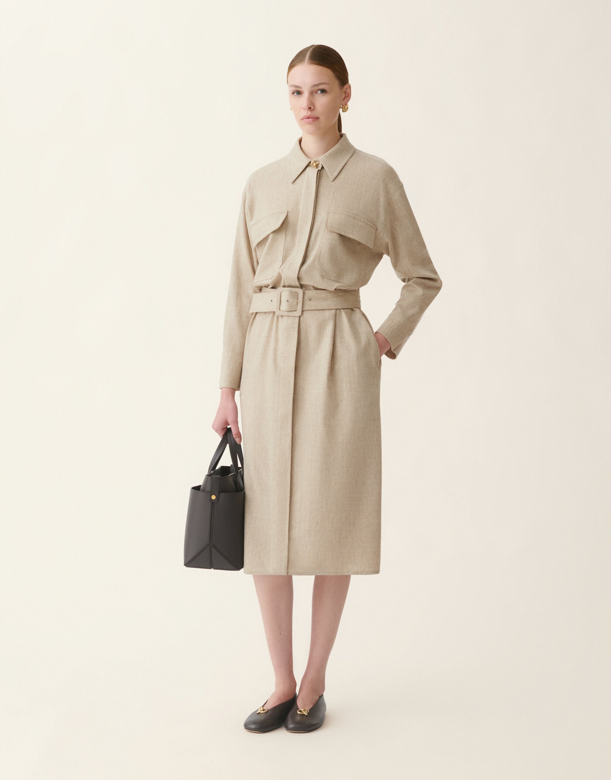 Fabiana Filippi Flannel safari dress, greige Greige ABD226F583M4270000