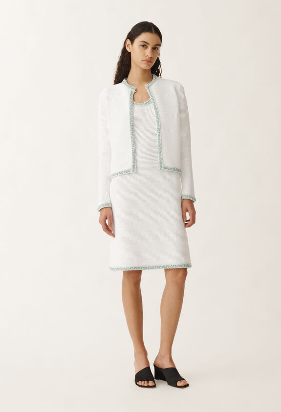 Fabiana Filippi Organic cotton knit dress, optical white and aqua green WHITE/AQUAGREEN ABD275F637L3810000