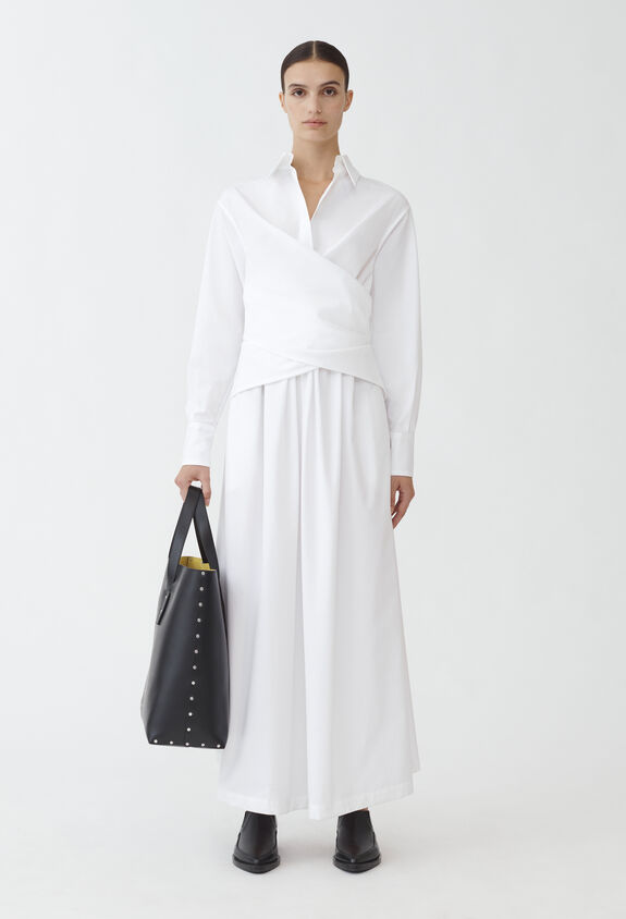 Fabiana Filippi POPLIN SHIRT DRESS WITH CROSSED DETAIL OPTICAL WHITE ABD264F129D6140000