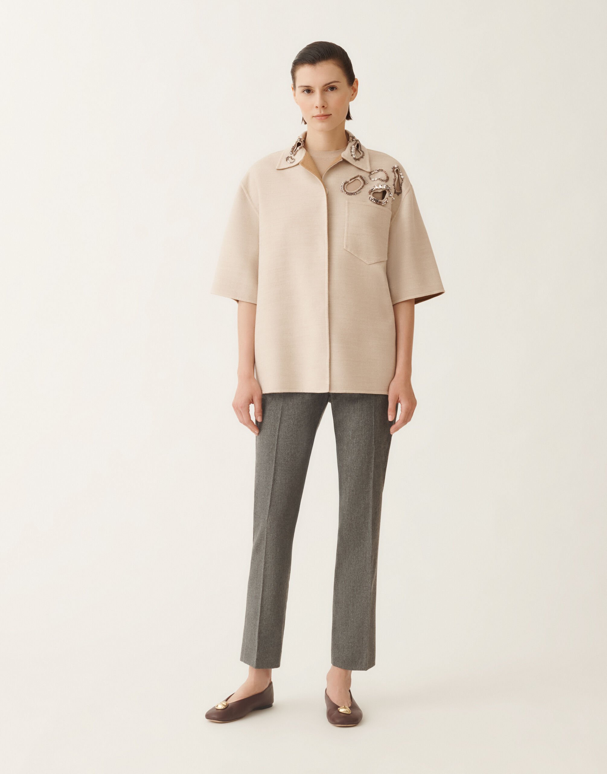 Fabiana Filippi Double wool shirt jacket, rope and wicker BEIGE CTD215F306L5530000