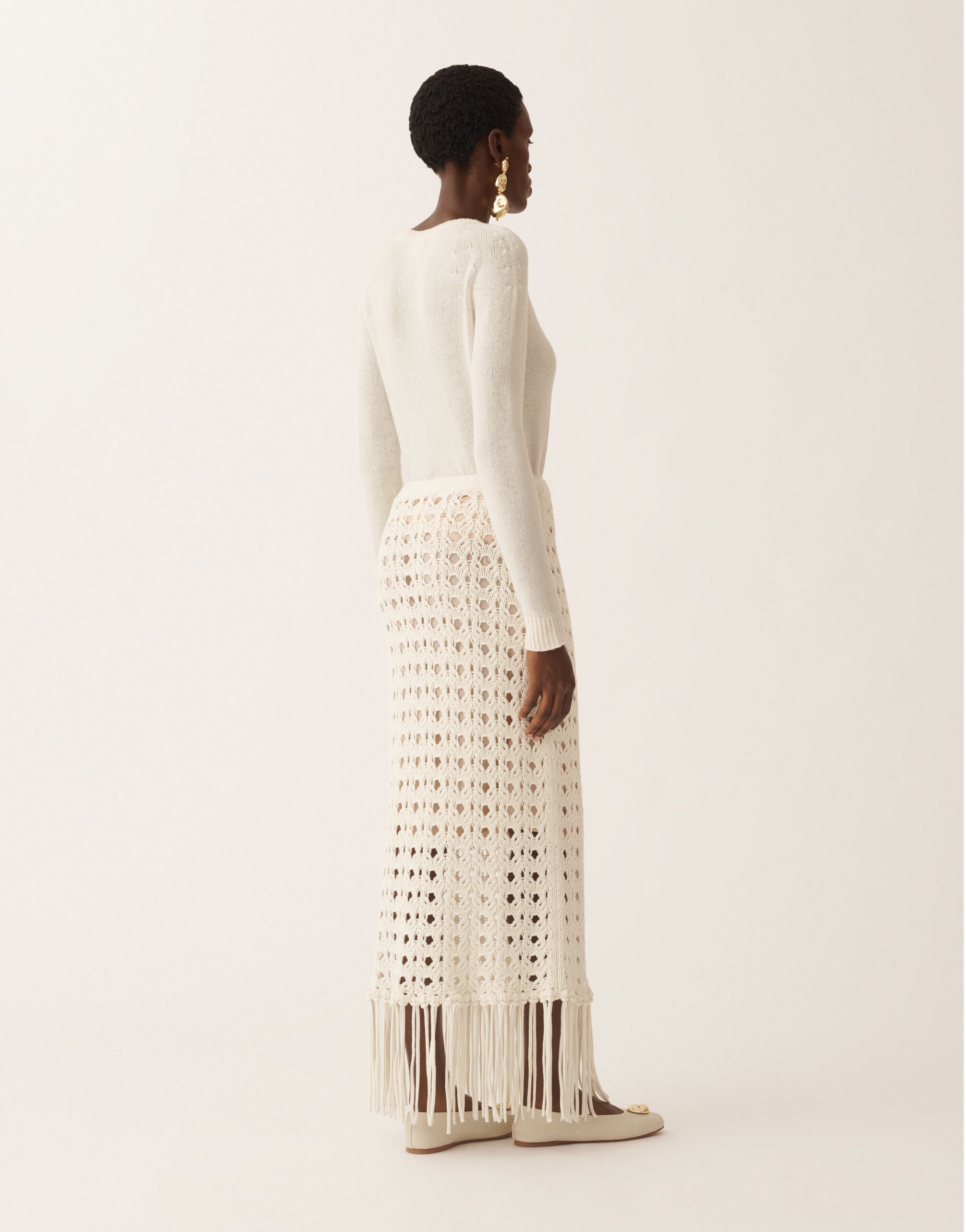 Platinum skirt with fringes, raffia for Women | Fabiana Filippi®