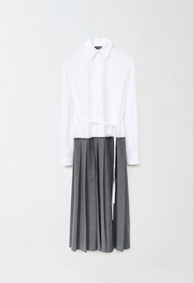 Fabiana Filippi POPLIN AND WOLLEN BISTRETCH SHIRT DRESS WITH PLEATED SKIRT GREY GCD214F184D7280000