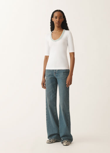 Fabiana Filippi Jersey T-shirt, optical white and aqua green WHITE/AQUAGREEN JED275F151L4540000