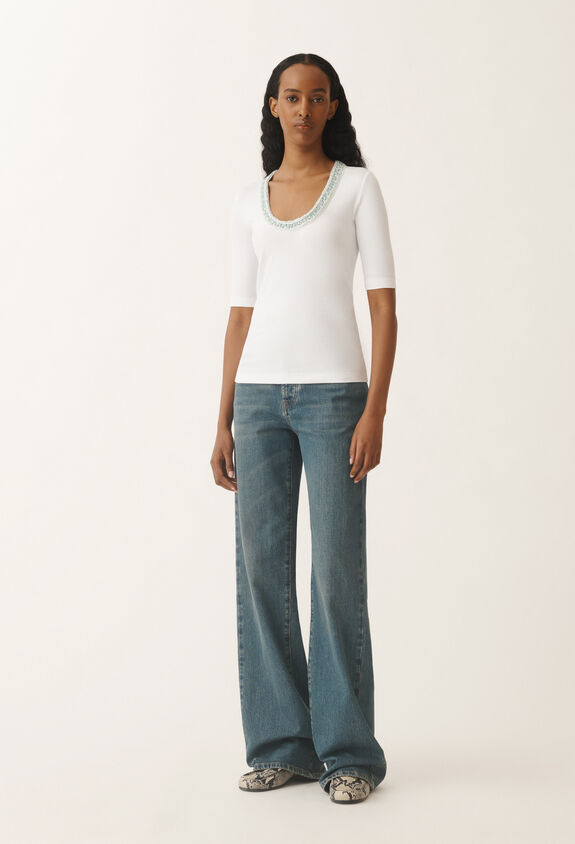 Fabiana Filippi T-shirt en jersey, blanc optique et vert d’eau BLANC/VERT EAU JED275F151L4540000