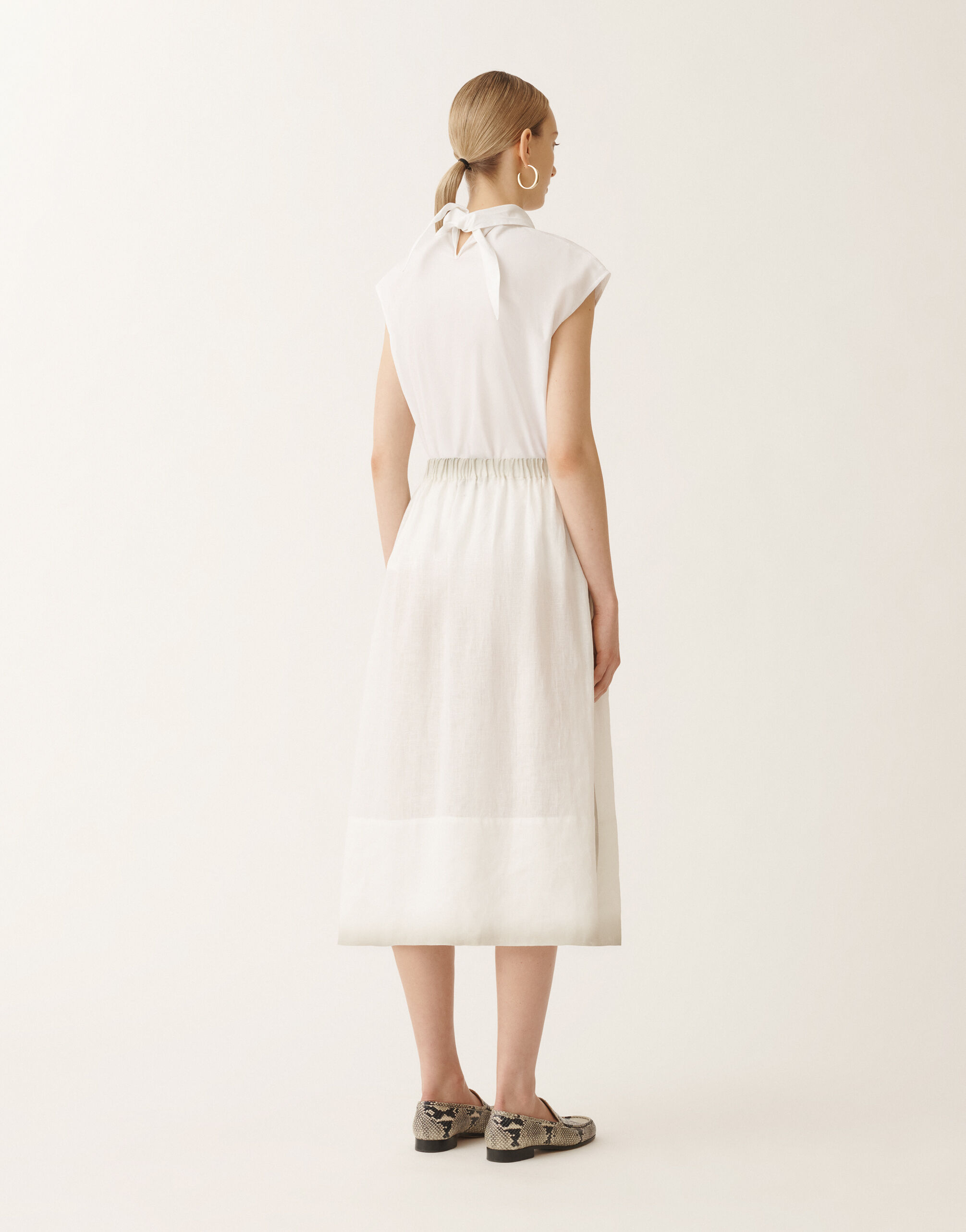 Linen canvas skirt with gradient, white for Women | Fabiana