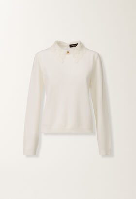 Fabiana Filippi Platinum sweater with macramé lace, raffia WHITE MAD215F048L5900000