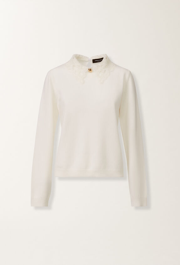 Fabiana Filippi Platinum sweater with macramé lace, raffia WHITE MAD215F048L5900000