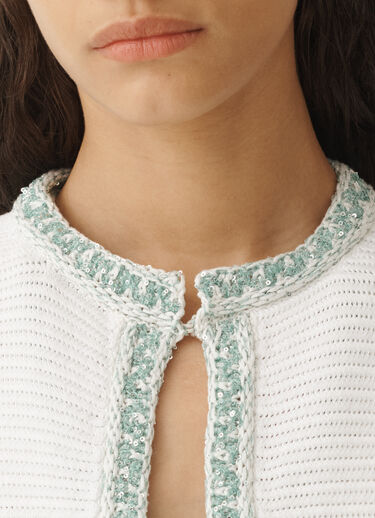 Fabiana Filippi Organic cotton cardigan, optical white and aqua green WHITE/AQUAGREEN MAD275F669L3810000
