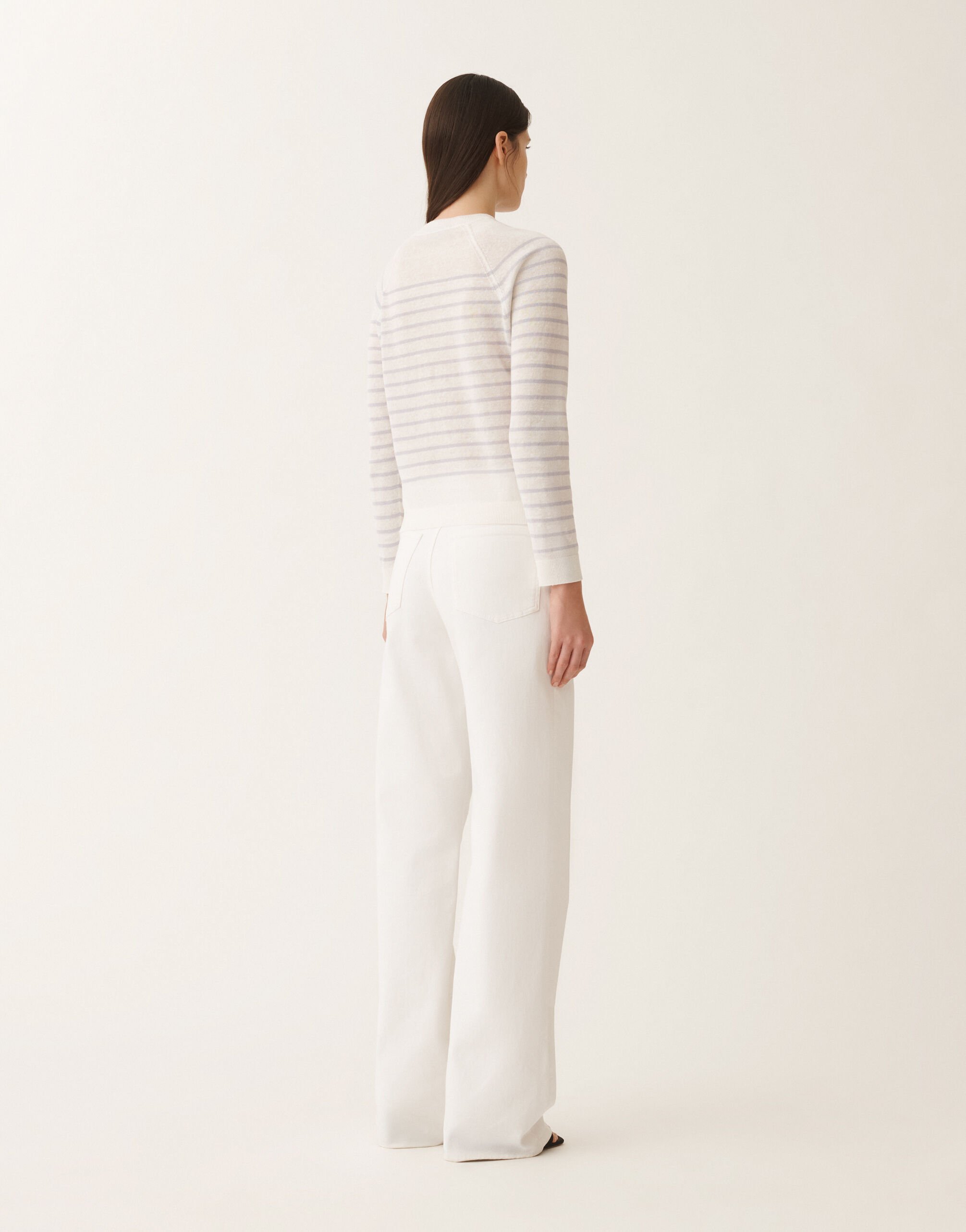 Fabiana Filippi Linen striped sweater, white and mauve WHITE/LAVENDER MAD275F031L3420000